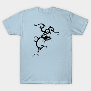 Minimalistic Japanese Tribal Style Dragon In Black T-Shirt